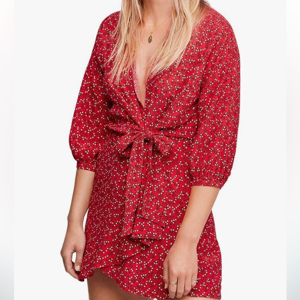 Free People Clara floral boho tie front tunic top - size small